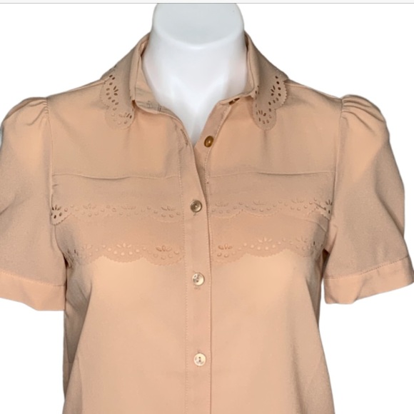 ASOS Peach Button Up Laser Cut Blouse 4 - Picture 4 of 8